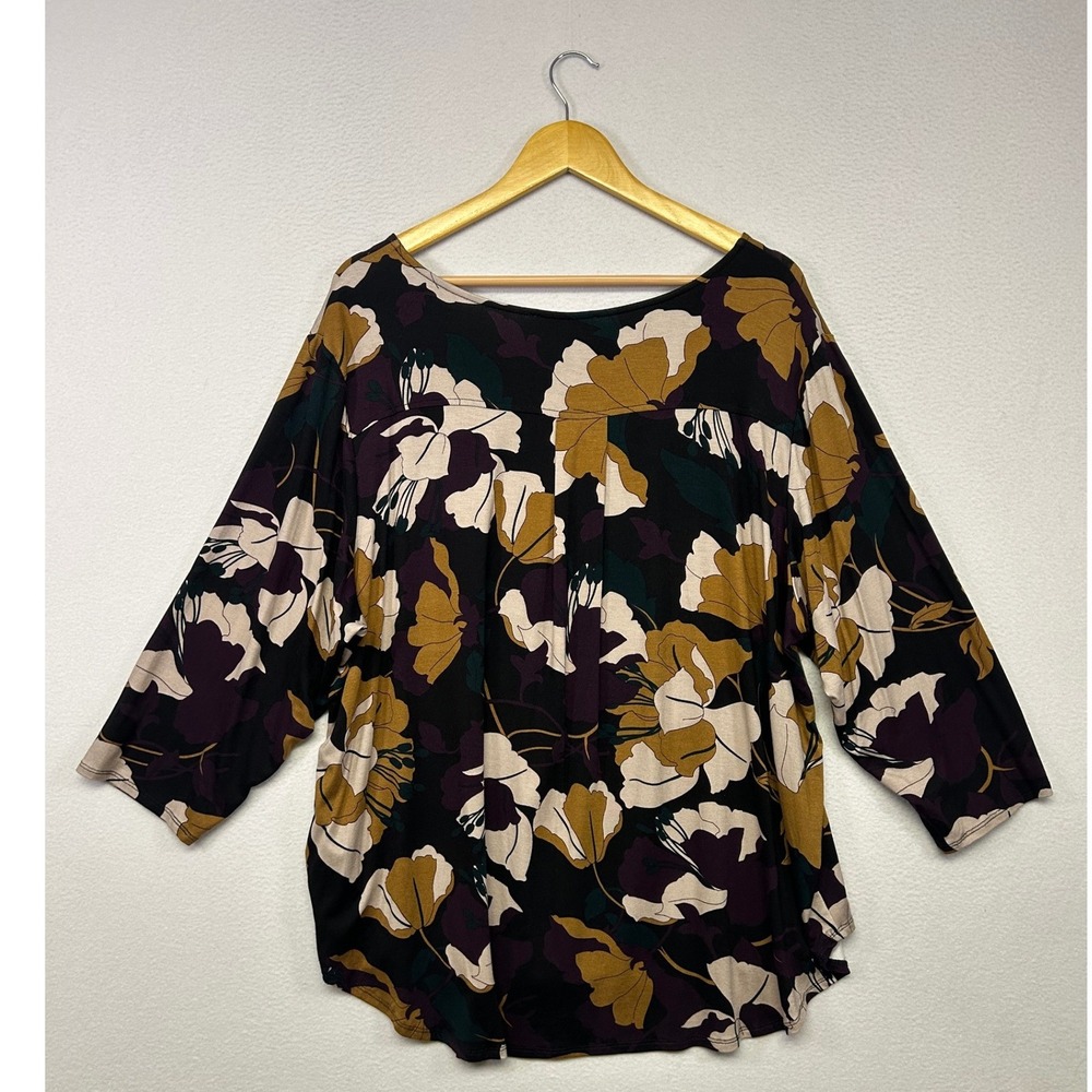 Boho Career Philosophy Woman Womens 3X Black Floral 3/4 Sleeve Blouse Top